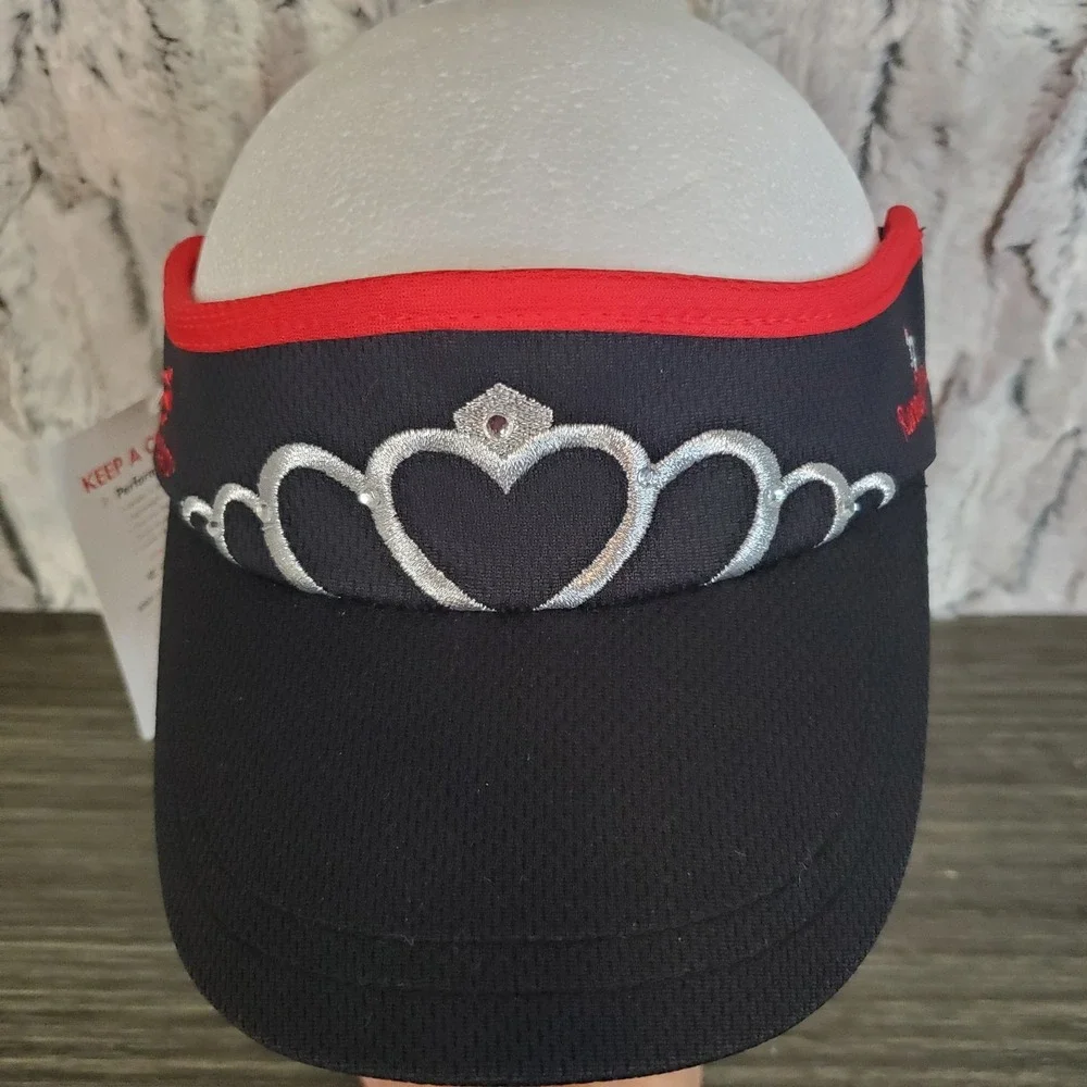 Headsweats‎ RUNNING PRINCESS Visor Hat Black W/ Red, Stitched Silver Tiara - NEW